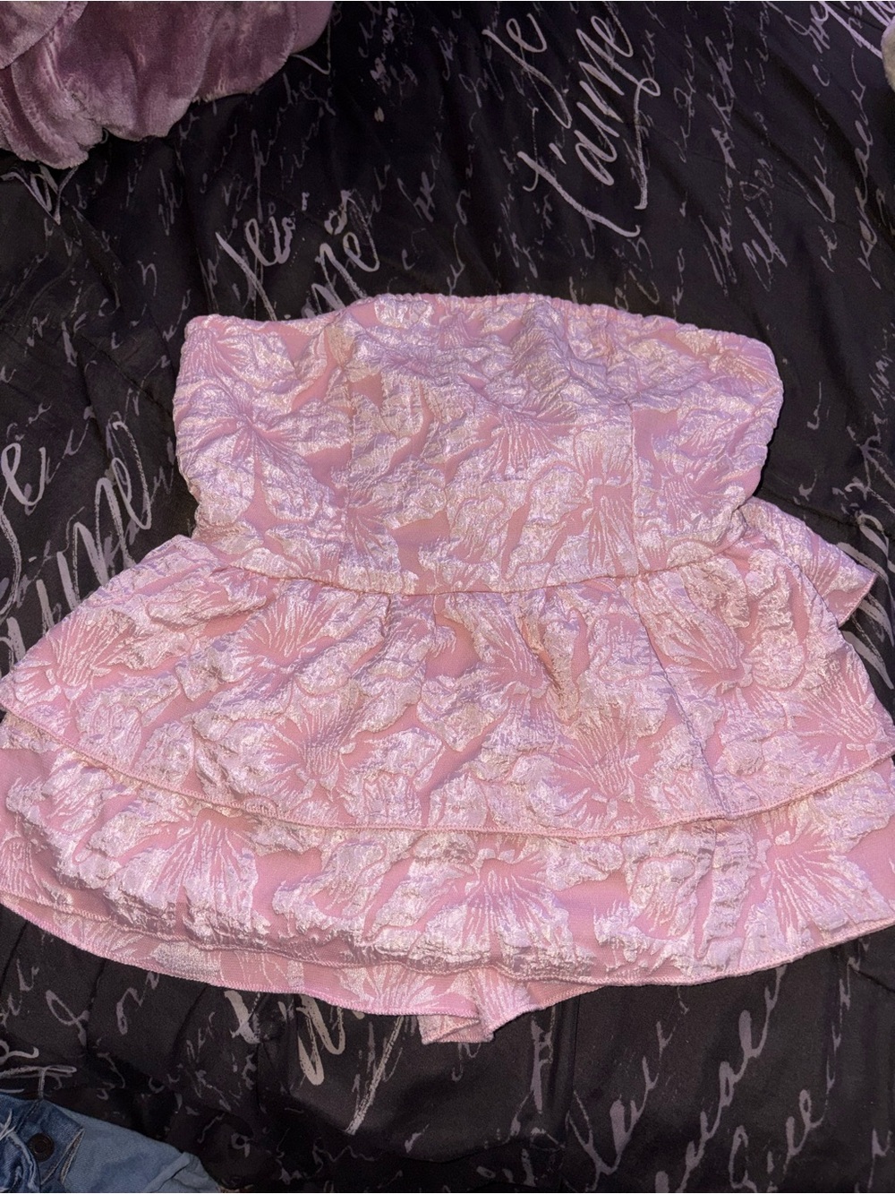 Girls Pink Tiered Strapless Dress